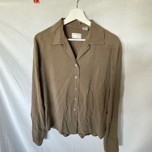 Preview Collection Safari Button Front Blouse Chocolate Brown Size M. 100% silk